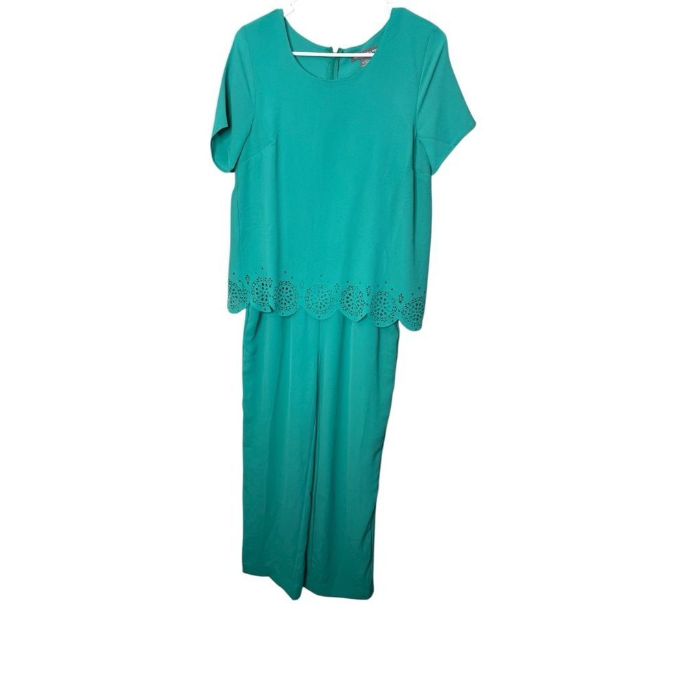 Kate & Mallory Green Eyelet Hem One-Piece Pantsuit with Pockets – Size S